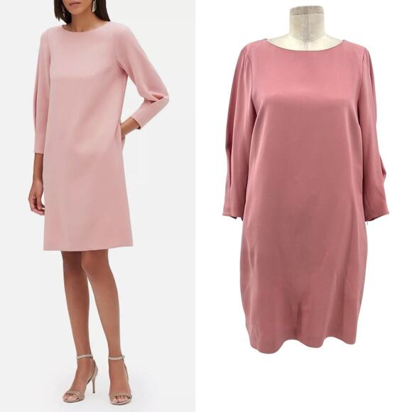 Lafayette 148 New York Pink Rosette Caddie Finesse Crepe Shift Dress Size Medium - Picture 1 of 16